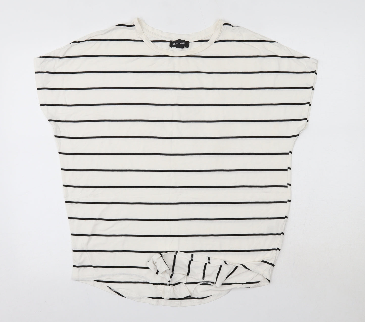 New Look Womens White Striped Viscose Basic Blouse Size 10 Round Neck