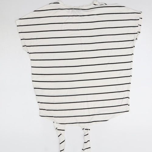 New Look Womens White Striped Viscose Basic Blouse Size 10 Round Neck