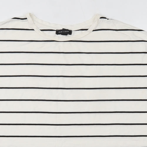 New Look Womens White Striped Viscose Basic Blouse Size 10 Round Neck