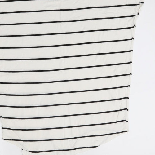 New Look Womens White Striped Viscose Basic Blouse Size 10 Round Neck