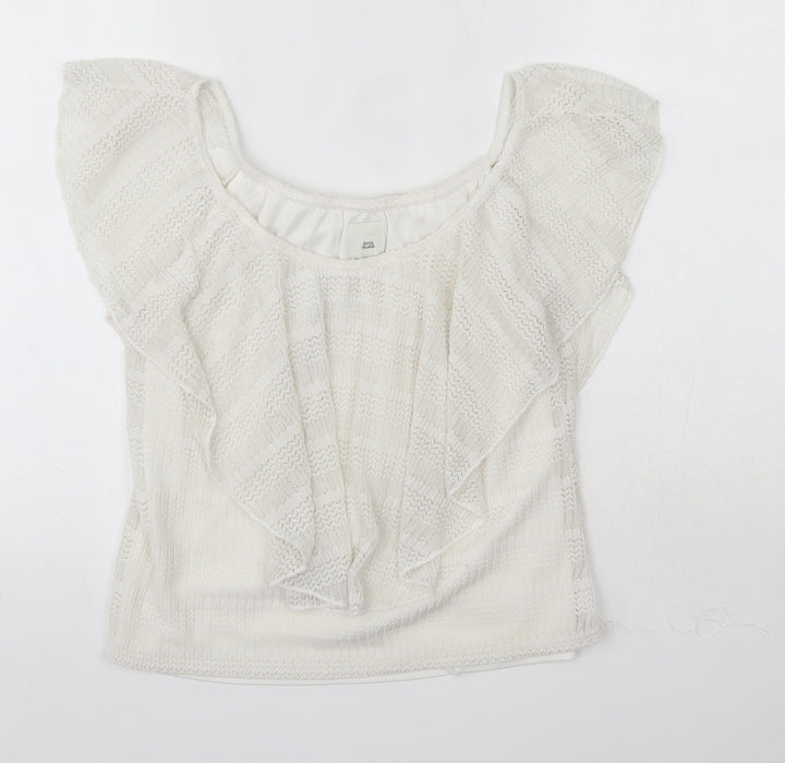 River Island Womens White Nylon Basic Blouse Size 10 Round Neck