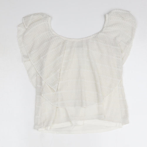 River Island Womens White  Nylon Basic Blouse Size 10 Round Neck