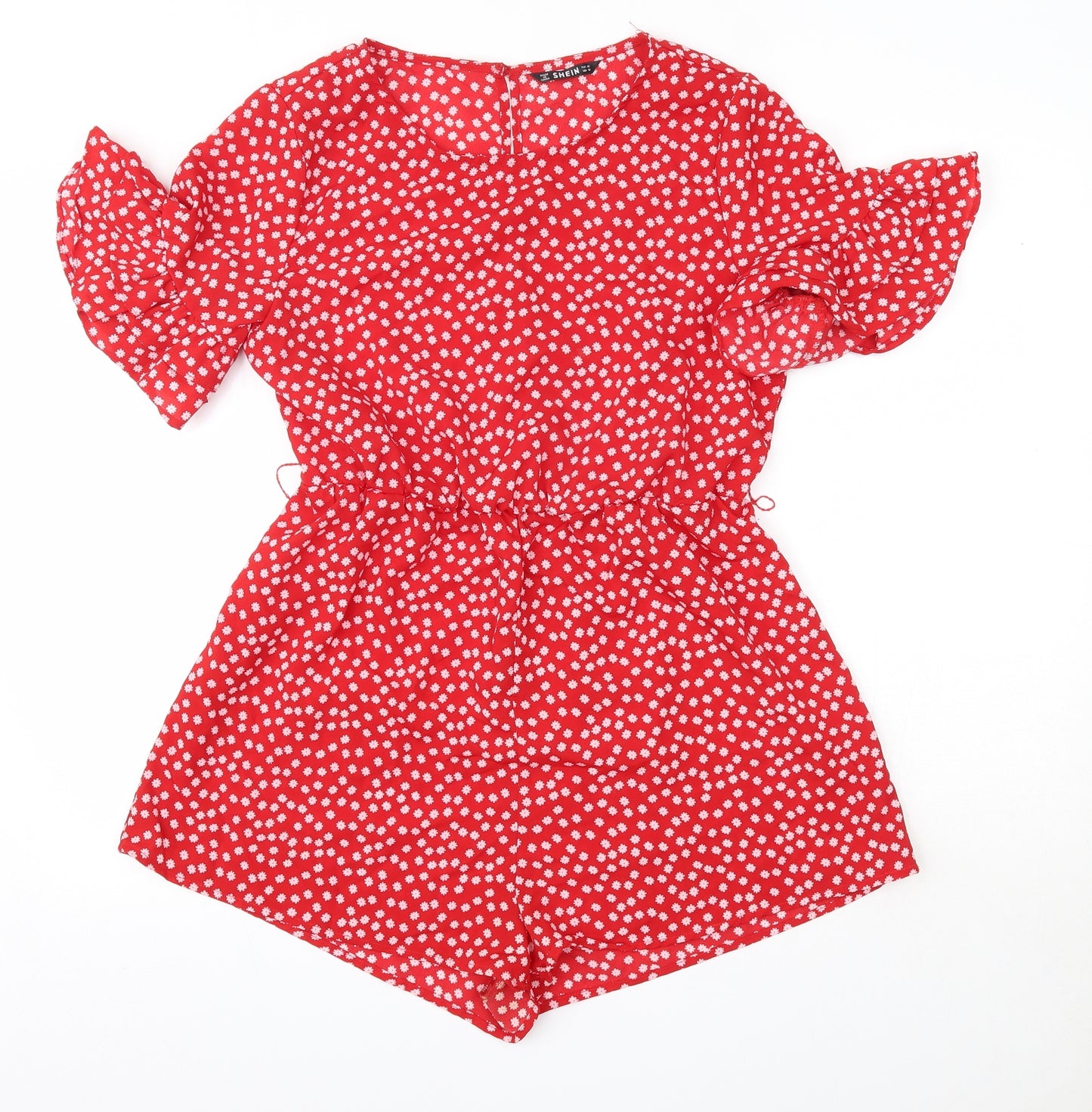 SheIn Womens Red Floral Polyester Playsuit One-Piece Size M