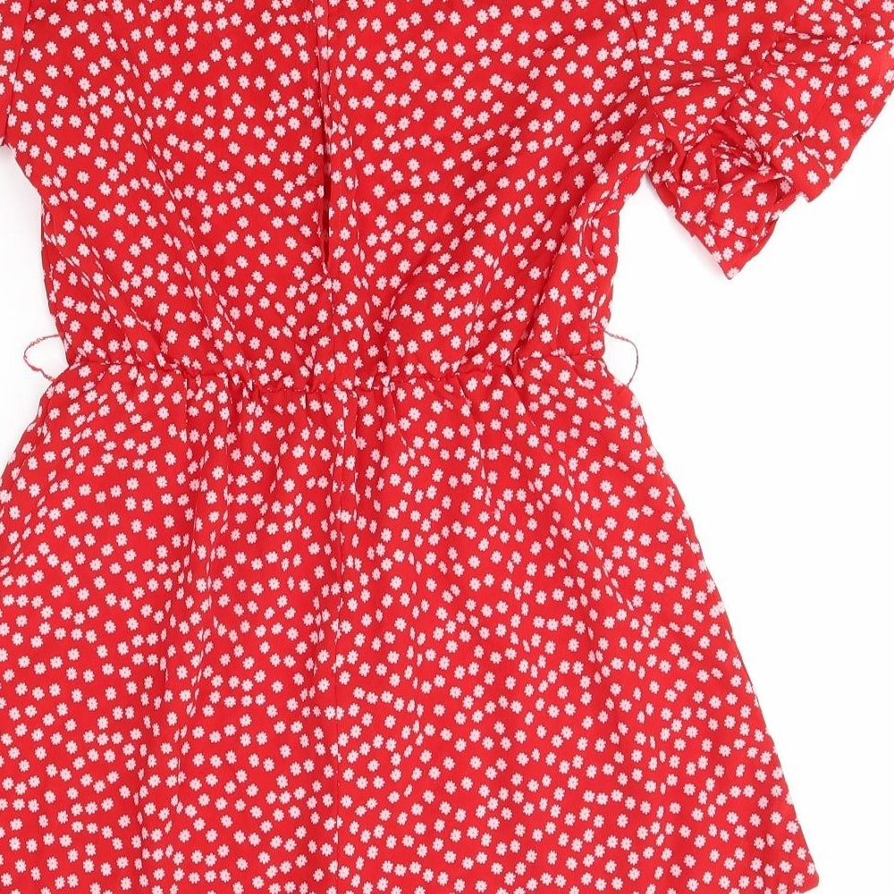SheIn Womens Red Floral Polyester Playsuit One-Piece Size M