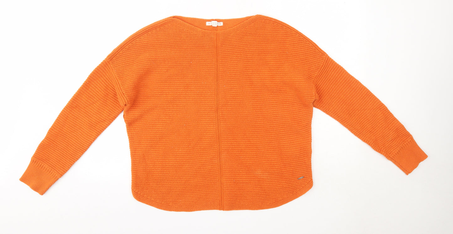 White Stuff Womens Orange Round Neck  Cotton Pullover Jumper Size 12