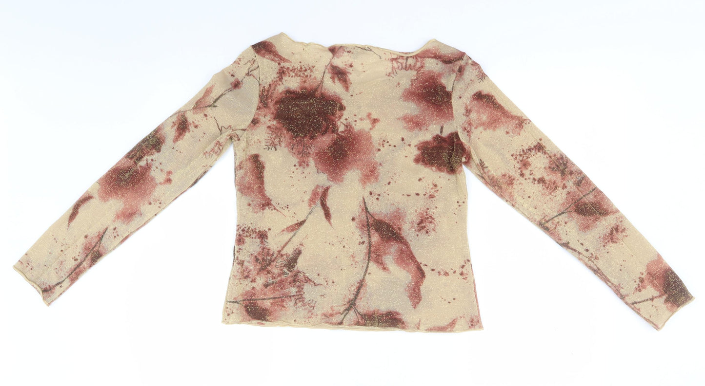 Per Una Womens Gold Floral Polyamide Basic T-Shirt Size 12 Round Neck