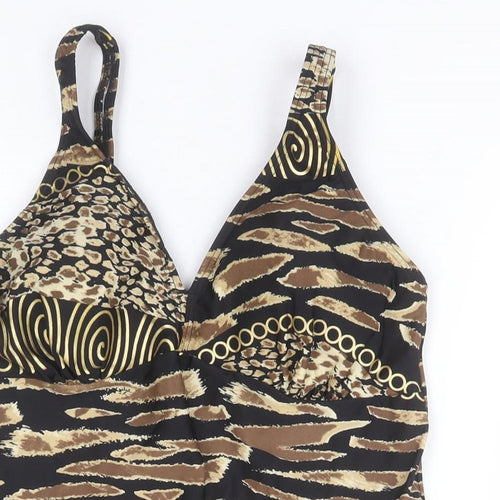 BM Womens Brown Animal Print Polyamide Basic Tank Size 14 Halter