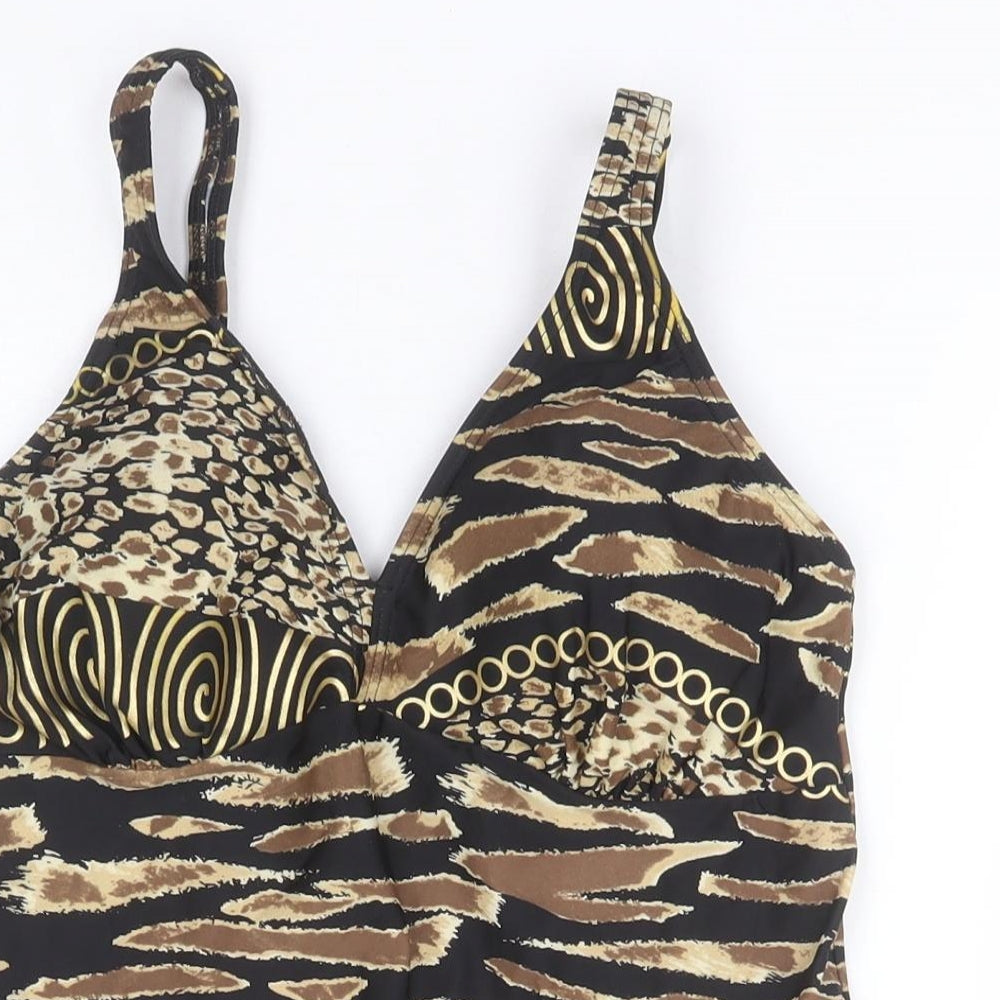 BM Womens Brown Animal Print Polyamide Basic Tank Size 14 Halter