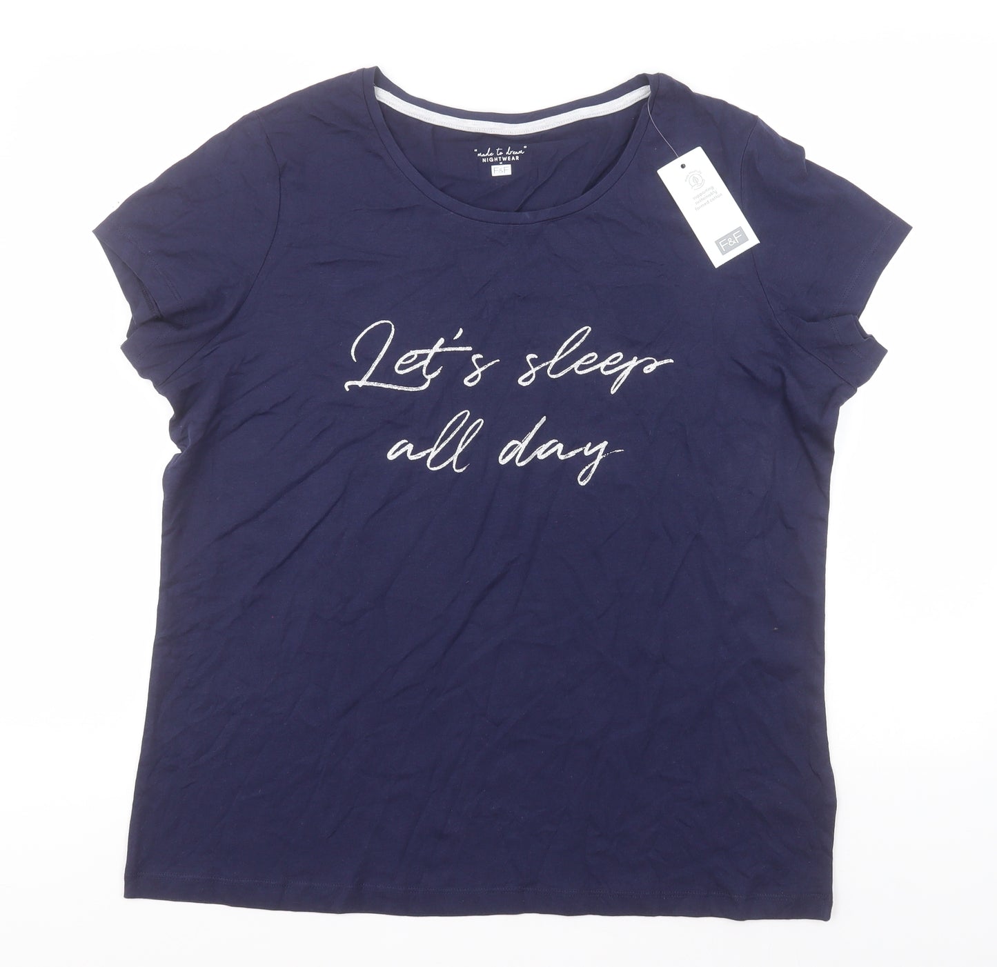 F&F Womens Blue Solid Cotton Top Nightshirt Size 16   - Let's Sleep all Day
