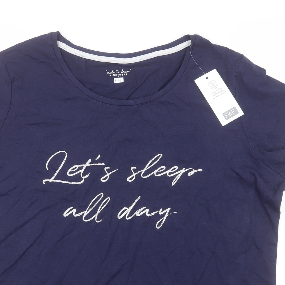 F&F Womens Blue Solid Cotton Top Nightshirt Size 16   - Let's Sleep all Day