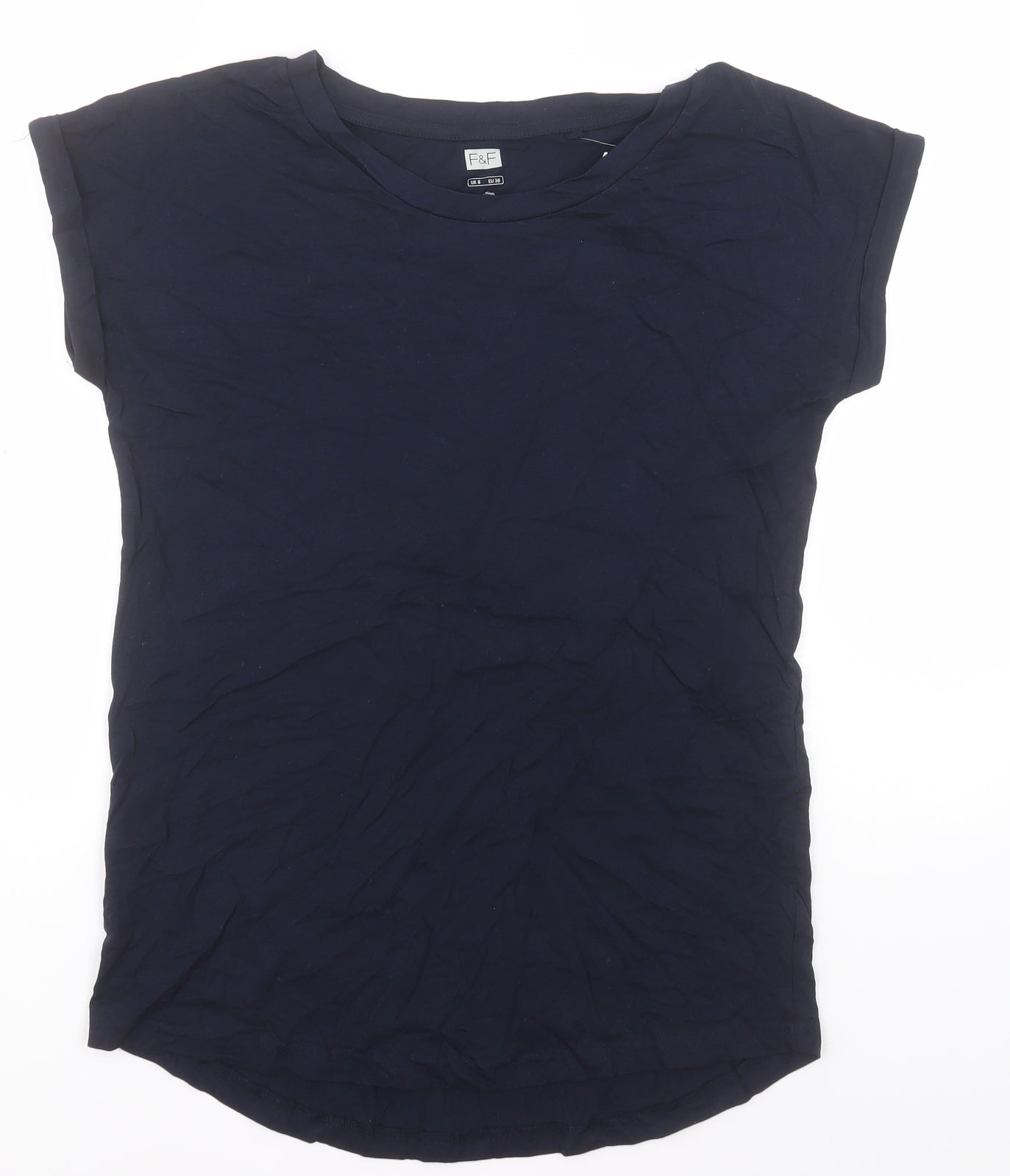 F&F Womens Blue  Cotton Basic T-Shirt Size 8 Round Neck
