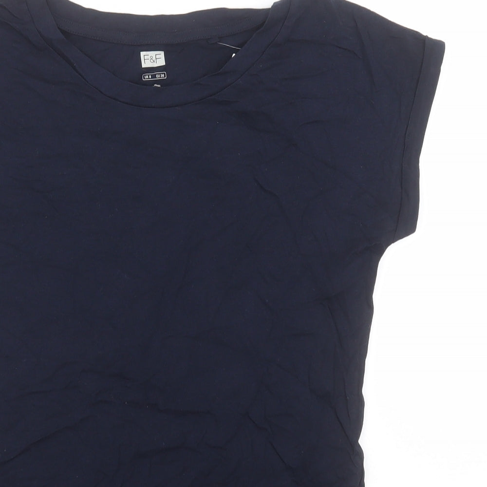 F&F Womens Blue  Cotton Basic T-Shirt Size 8 Round Neck
