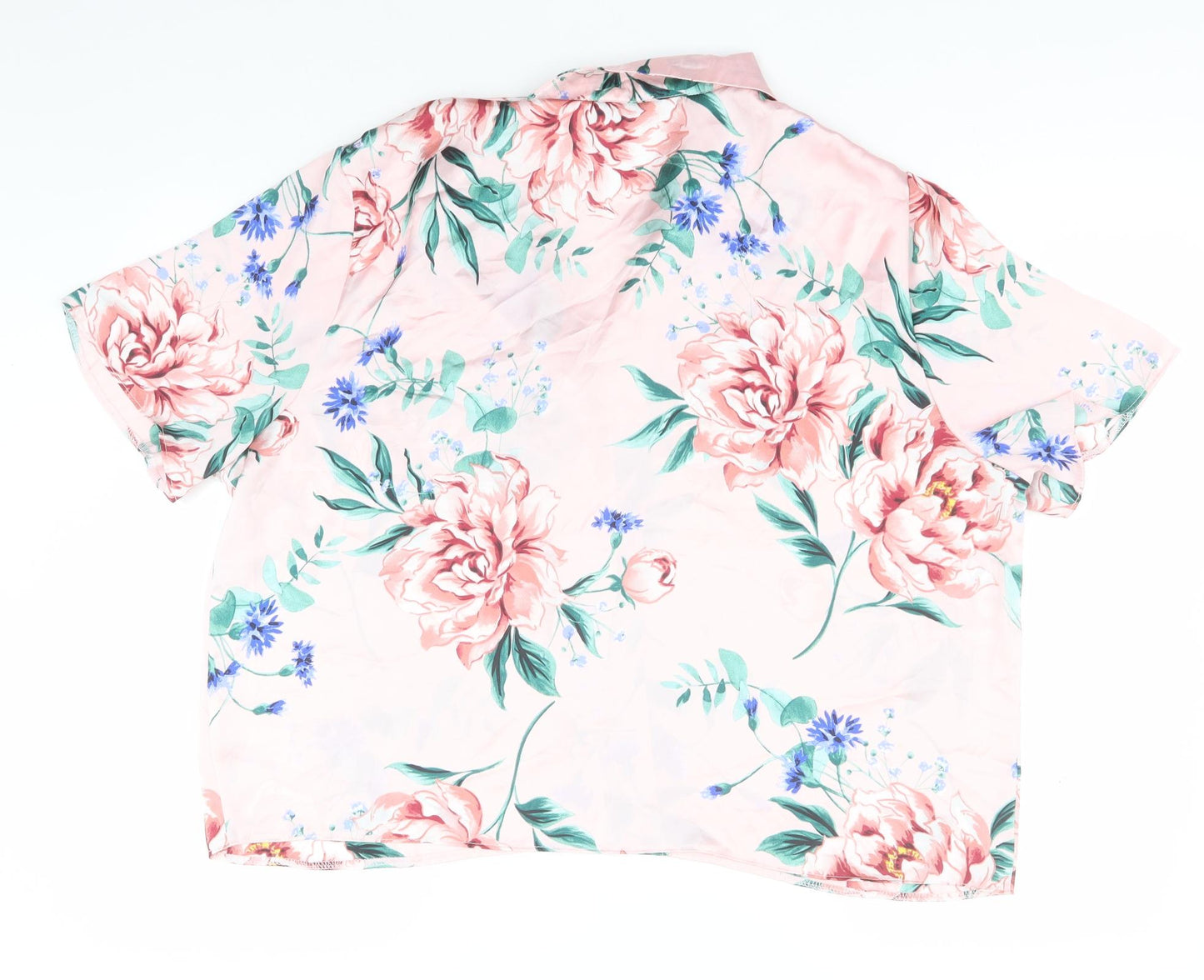 F&F Womens Pink Floral Polyester Basic Button-Up Size 16 Collared