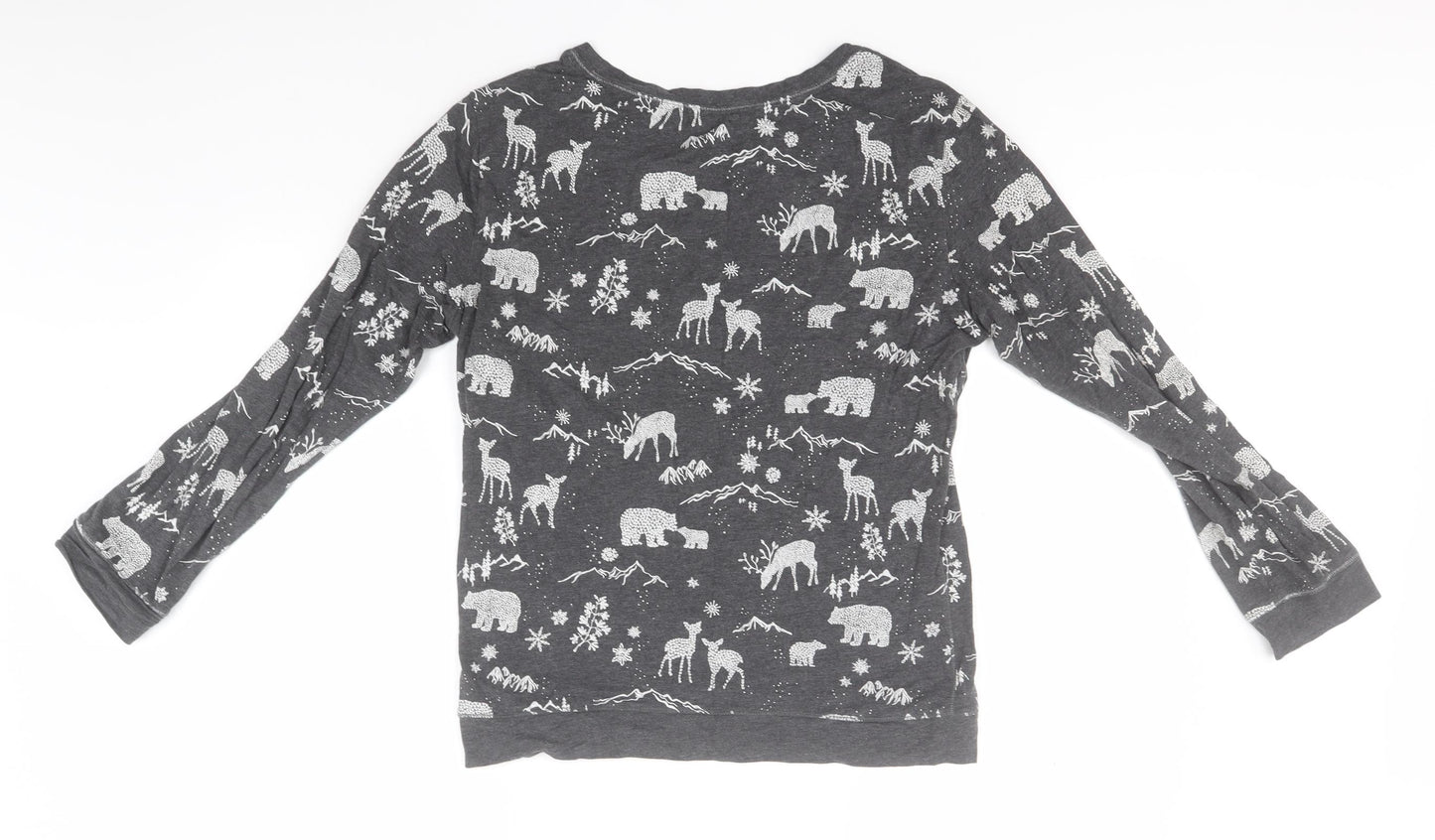 F&F Womens Grey Animal Print Cotton Top Pyjama Top Size 8