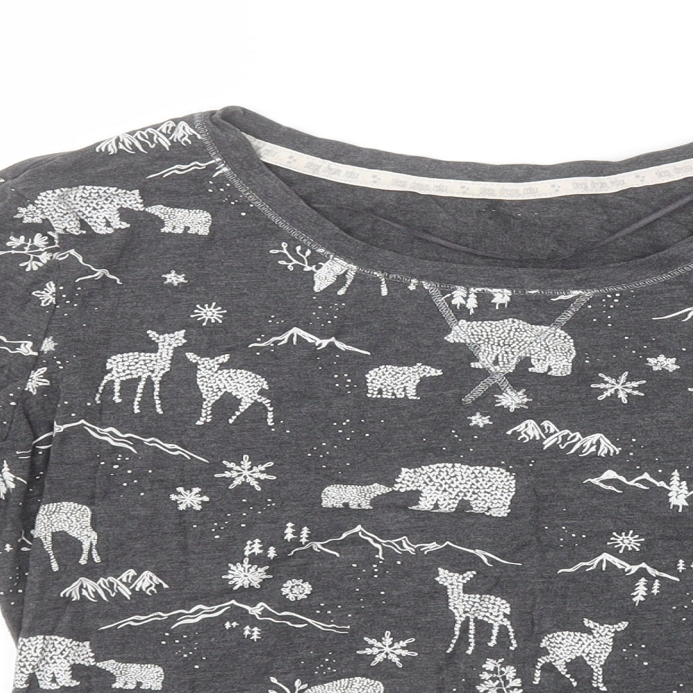 F&F Womens Grey Animal Print Cotton Top Pyjama Top Size 8