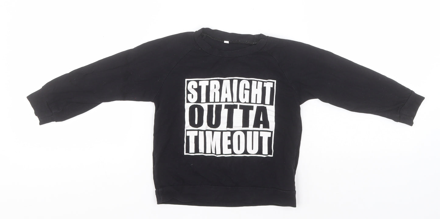 Preworn Boys Black  Cotton Basic T-Shirt Size 3-4 Years Round Neck  - Straight outta Timeout