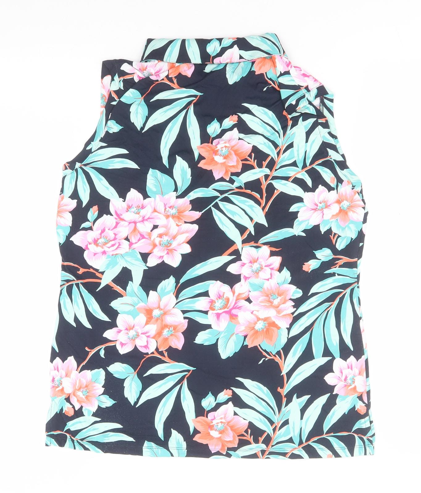 Tribal Womens Blue Floral  Basic T-Shirt Size M Collared