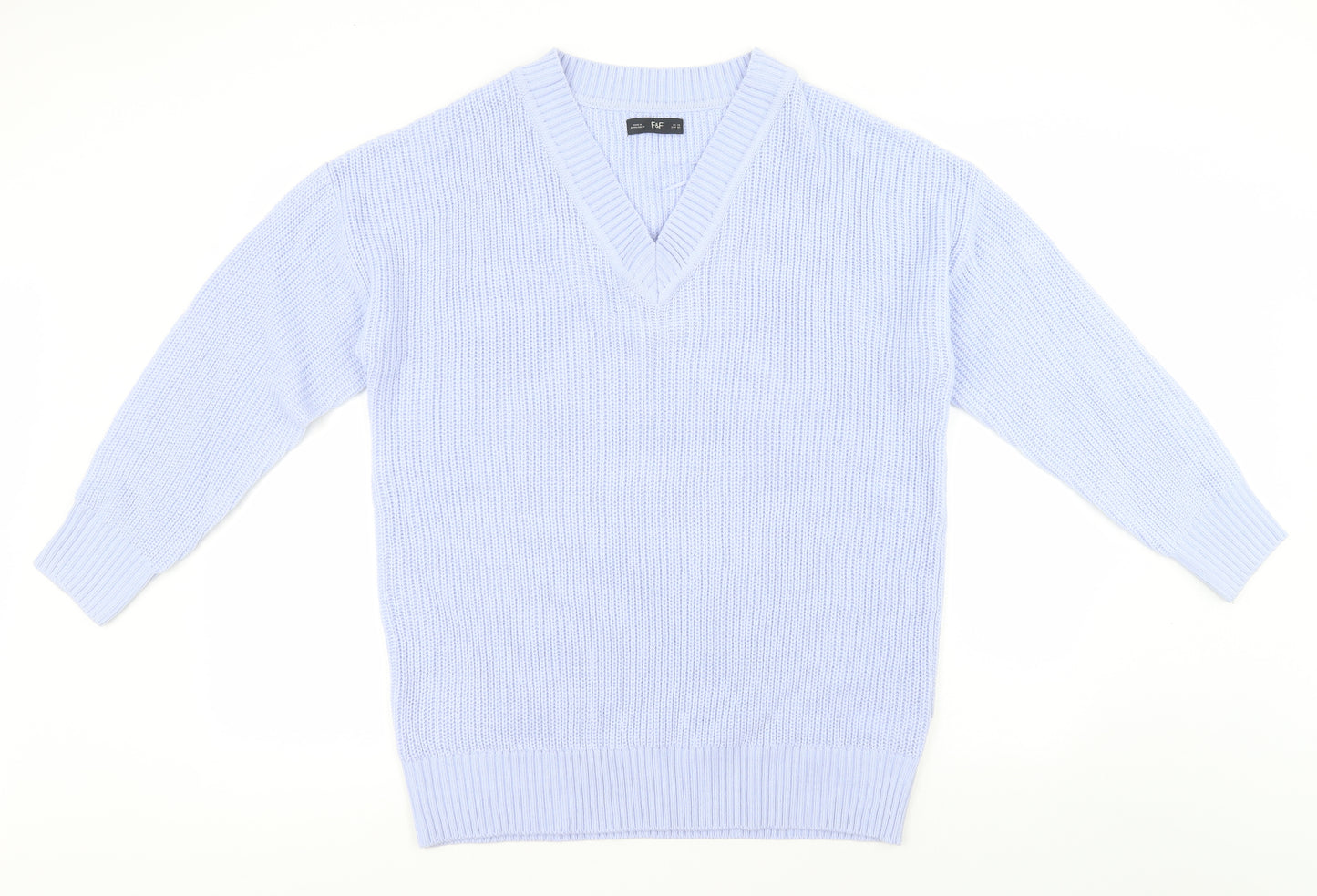 F&F Womens Blue V-Neck  Acrylic Pullover Jumper Size 14