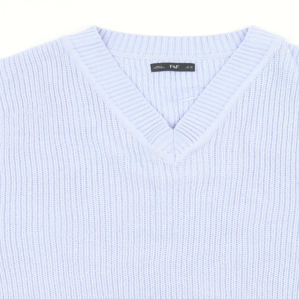 F&F Womens Blue V-Neck  Acrylic Pullover Jumper Size 14