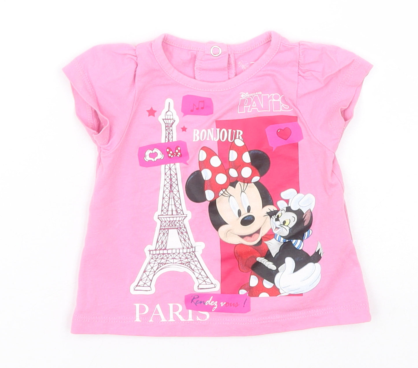 Disney Girls Pink  Cotton Basic T-Shirt Size 6-9 Months Round Neck  - Disneyland Paris, Minnie Mouse