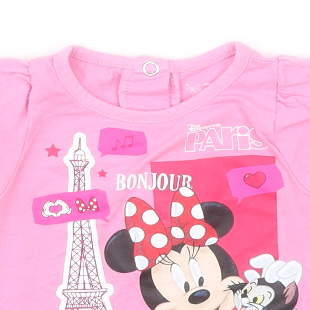 Disney Girls Pink  Cotton Basic T-Shirt Size 6-9 Months Round Neck  - Disneyland Paris, Minnie Mouse