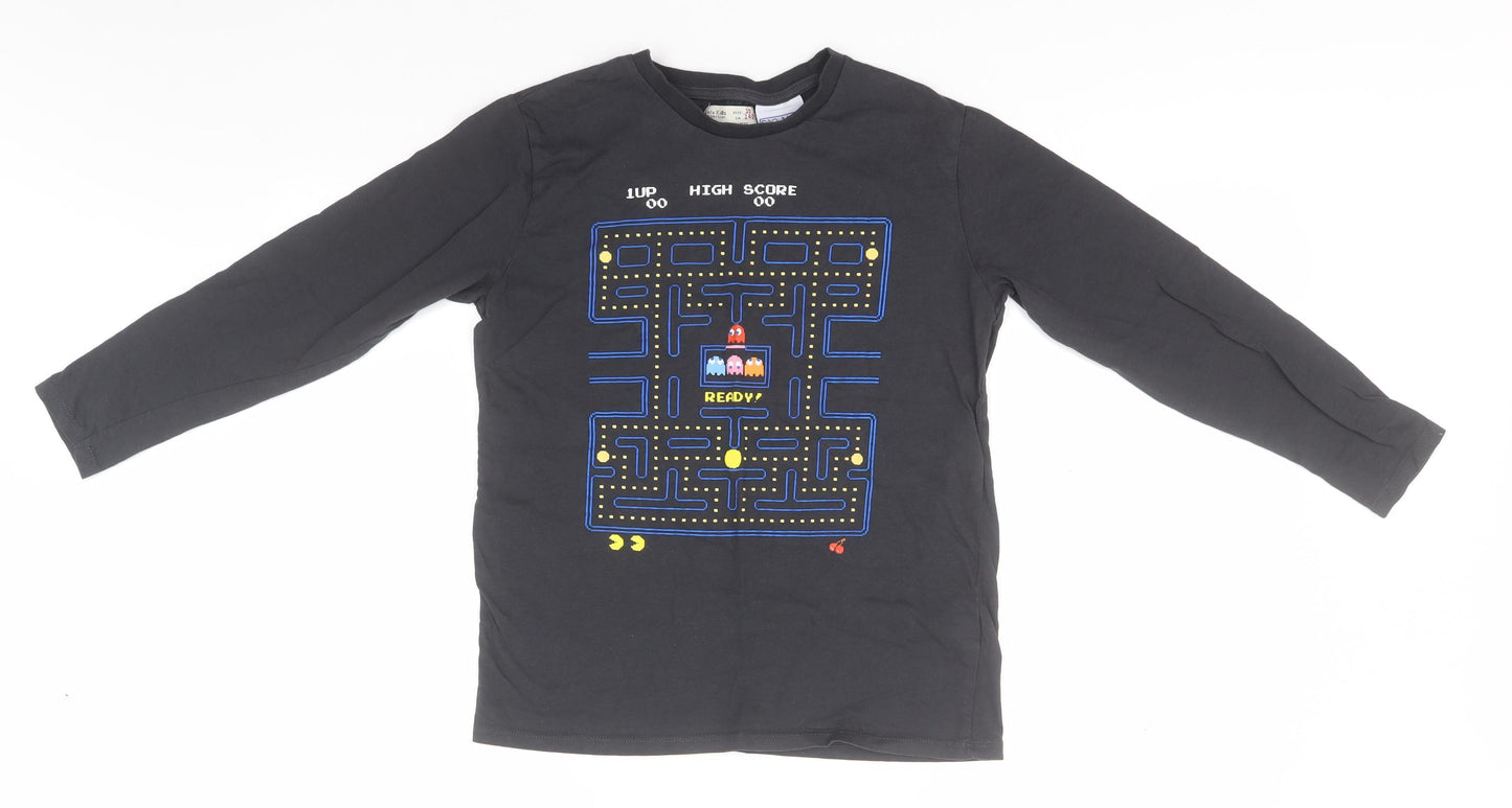 Pac-Man Boys Black  Cotton Basic T-Shirt Size 10 Years Round Neck  - Pac-Man