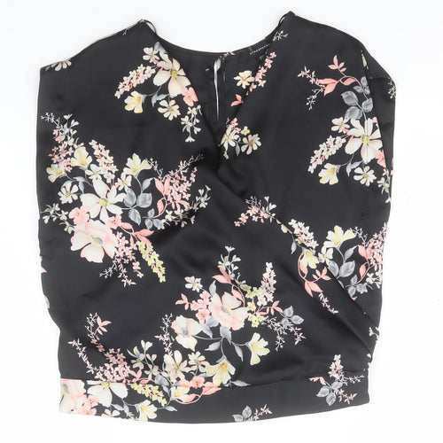 Atmosphere Womens Black Floral Polyester Basic Blouse Size 6 V-Neck