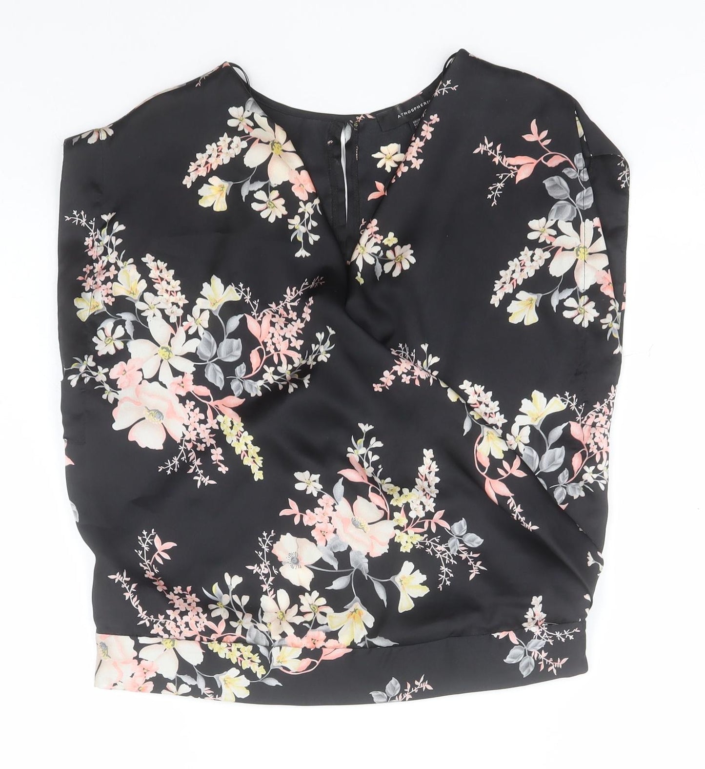 Atmosphere Womens Black Floral Polyester Basic Blouse Size 6 V-Neck
