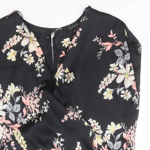 Atmosphere Womens Black Floral Polyester Basic Blouse Size 6 V-Neck