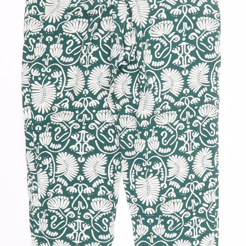 H&M Womens Green Floral Viscose Trousers  Size 4 L25 in Regular
