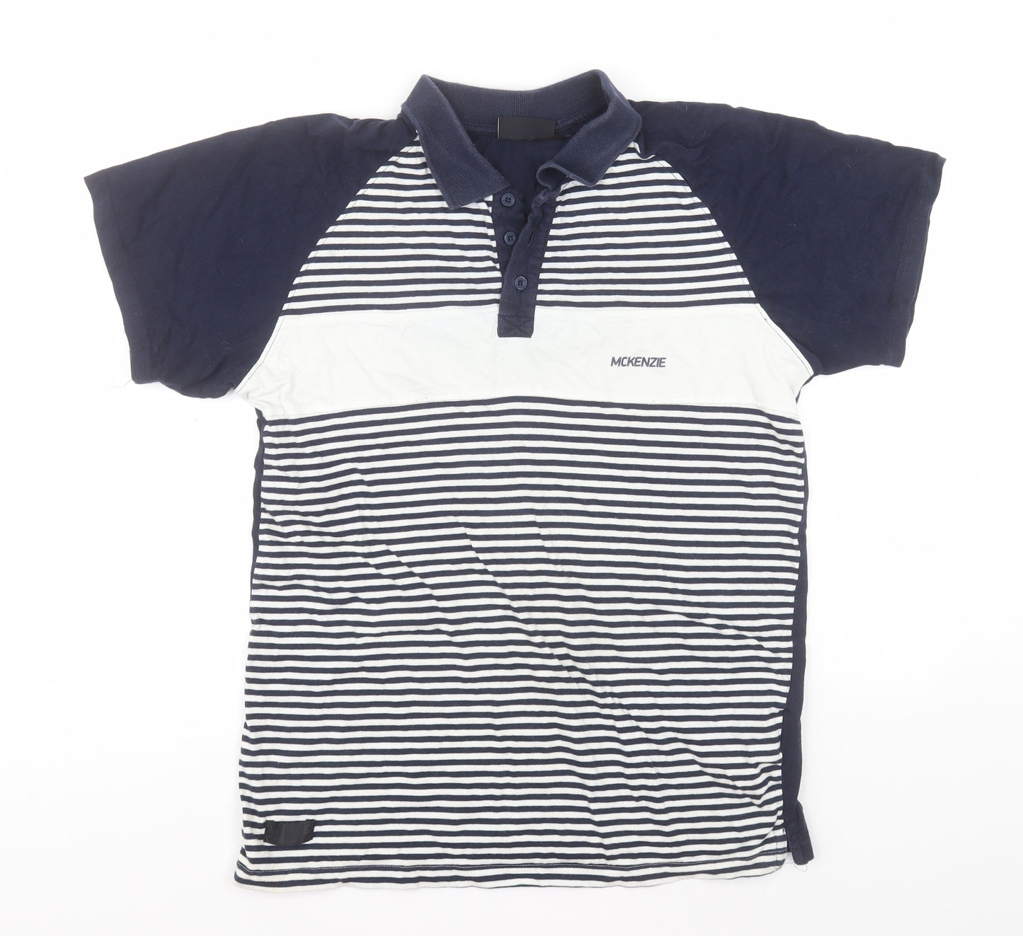 McKenzie Mens Blue Striped Cotton  Polo Size M Collared