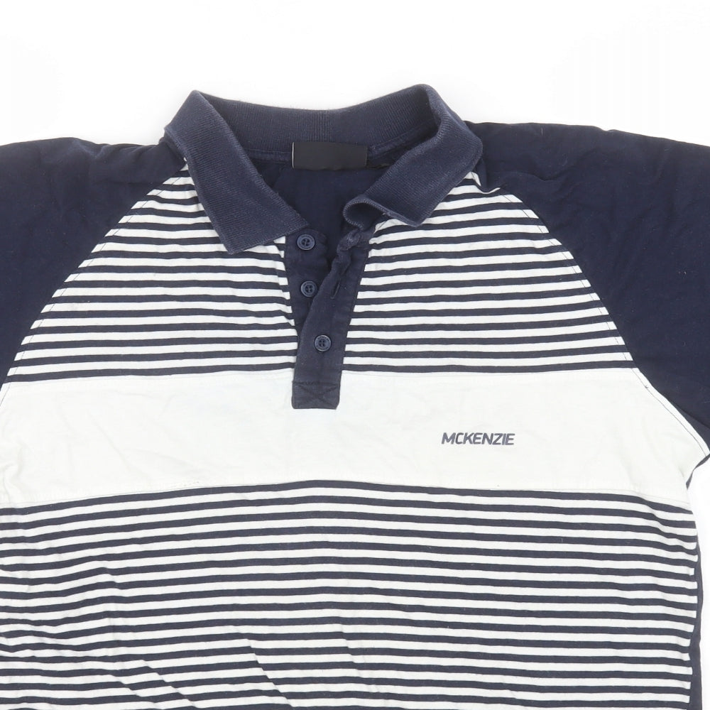 McKenzie Mens Blue Striped Cotton  Polo Size M Collared