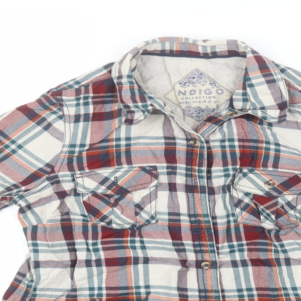 Marks and Spencer Womens Multicoloured Plaid Cotton Basic Button-Up Size 12 Collared