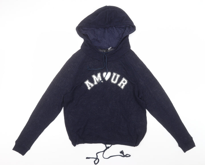 Divided Womens Blue Polyester Pullover Hoodie Size M - Amour