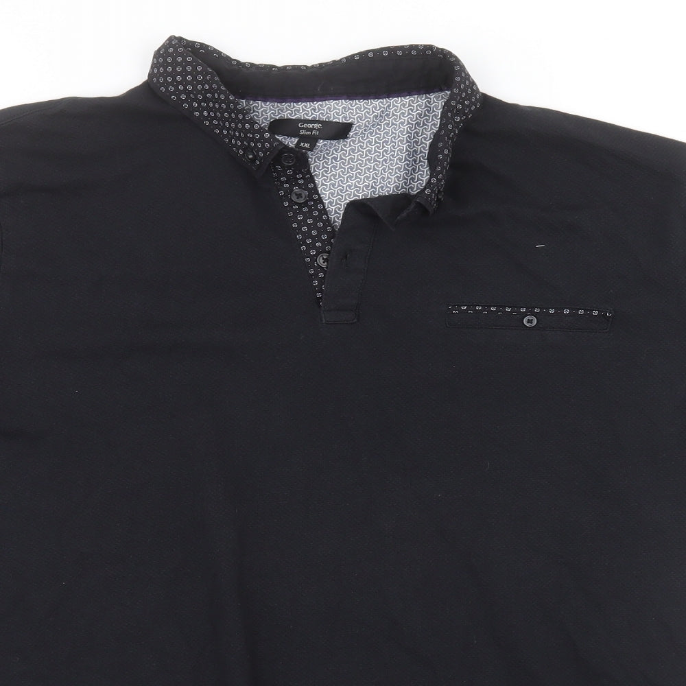 George Mens Black  Cotton  Polo Size 2XL Collared