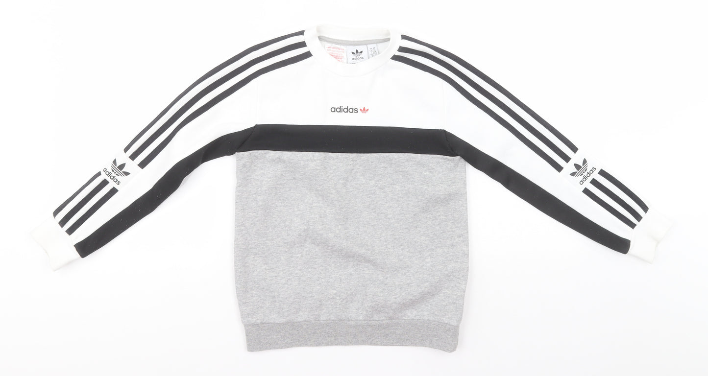 adidas Boys Grey Round Neck  Cotton Pullover Jumper Size 7-8 Years