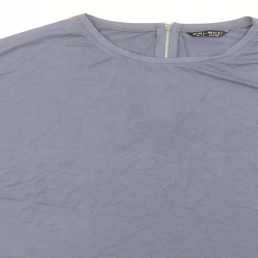 Select Womens Blue  Viscose Basic T-Shirt Size 14 Round Neck