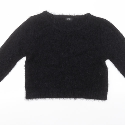 F&F Womens Black Round Neck  Acrylic Pullover Jumper Size 14
