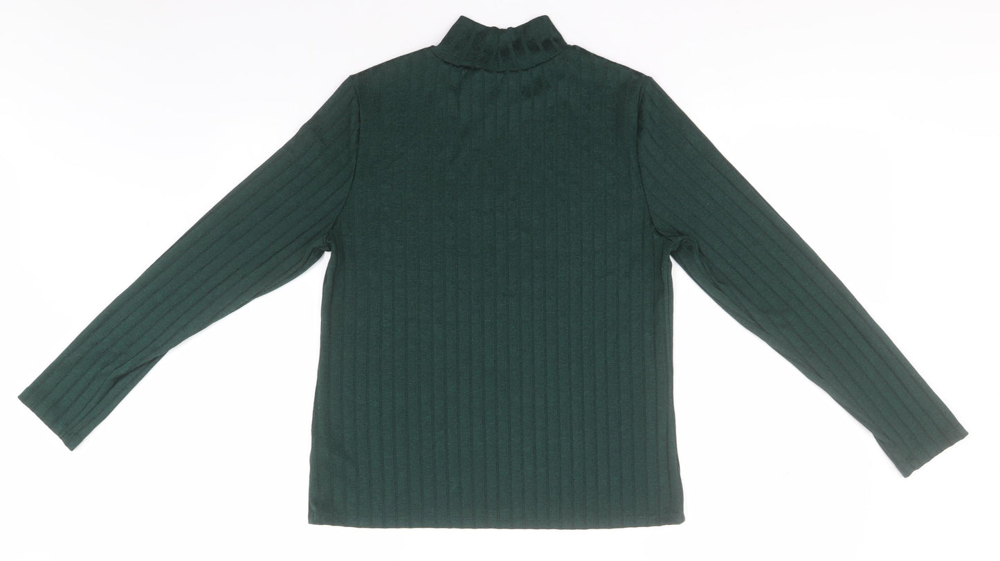 F&F Womens Brown High Neck Striped Polyester Pullover Jumper Size 14