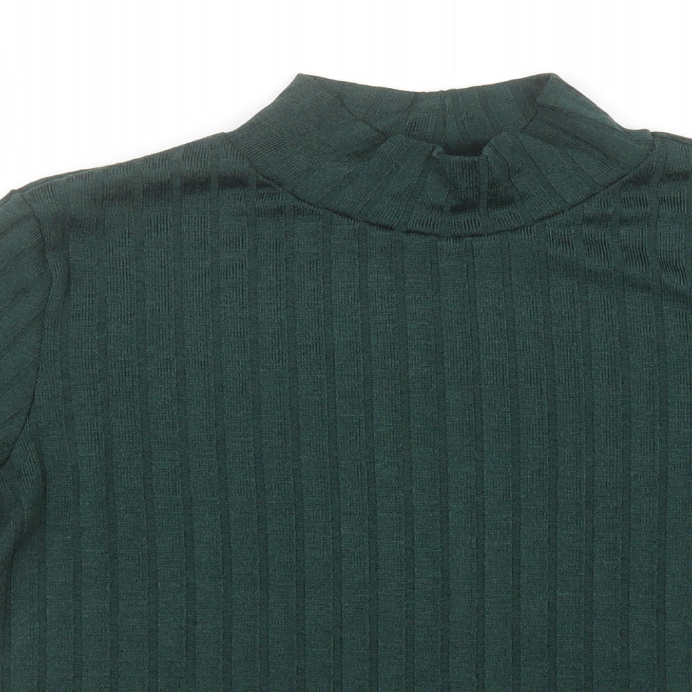 F&F Womens Brown High Neck Striped Polyester Pullover Jumper Size 14