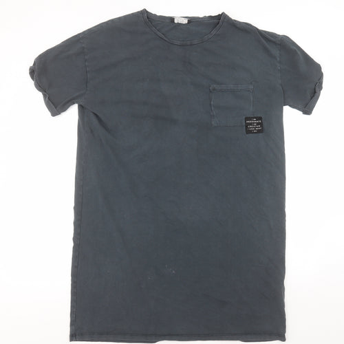 Bershka Mens Grey  Cotton  T-Shirt Size L Round Neck