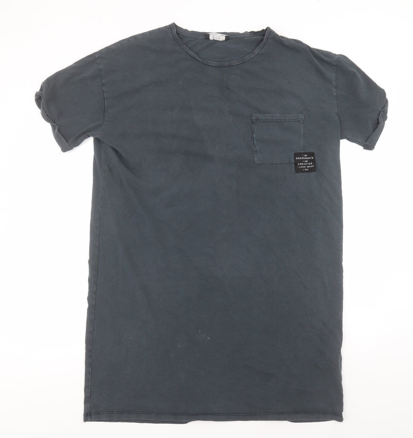 Bershka Mens Grey  Cotton  T-Shirt Size L Round Neck