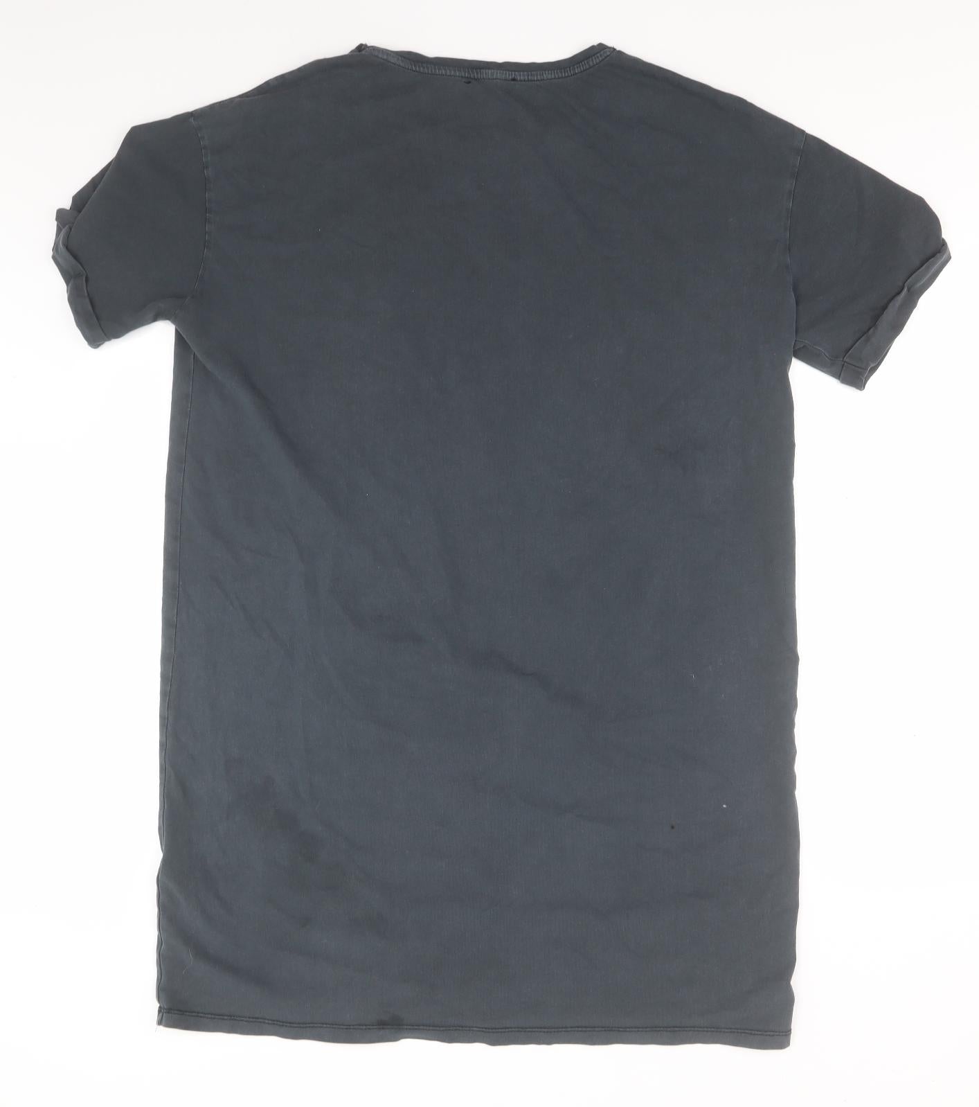 Bershka Mens Grey  Cotton  T-Shirt Size L Round Neck