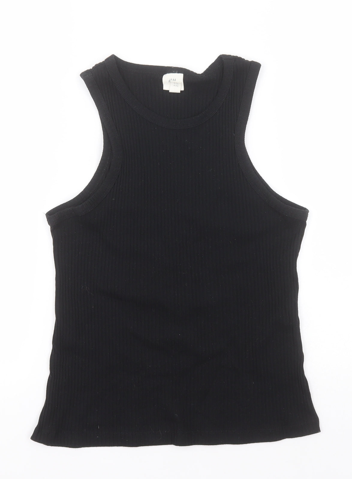 H&M Womens Black Striped Cotton Basic Tank Size M Round Neck