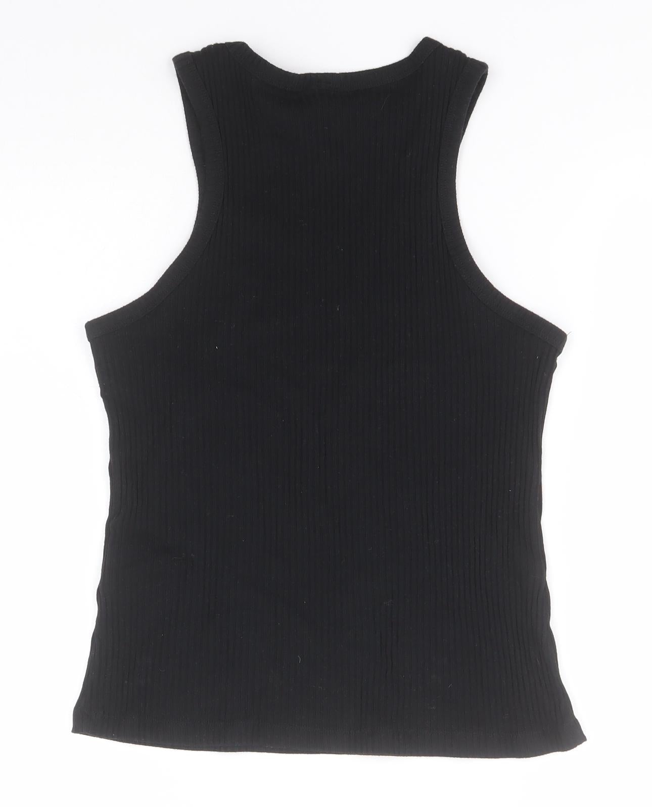 H&M Womens Black Striped Cotton Basic Tank Size M Round Neck