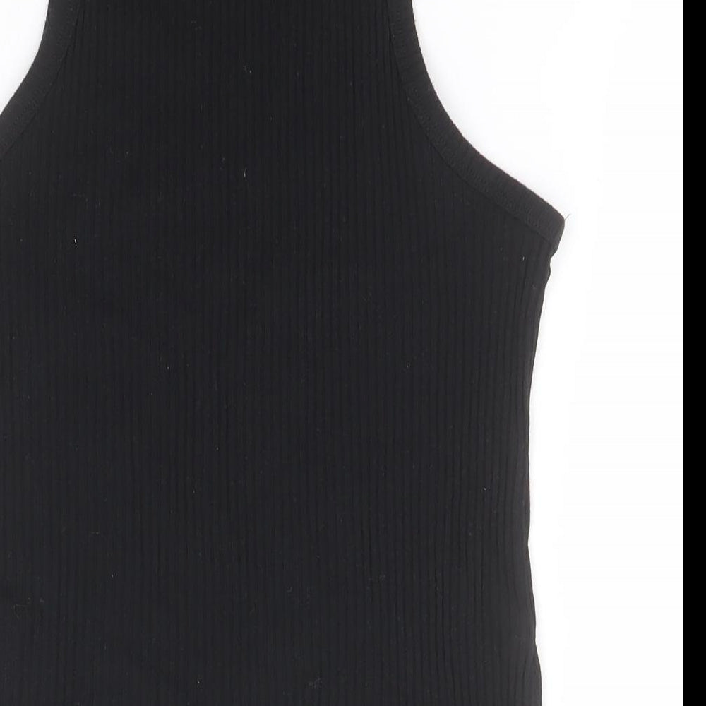 H&M Womens Black Striped Cotton Basic Tank Size M Round Neck