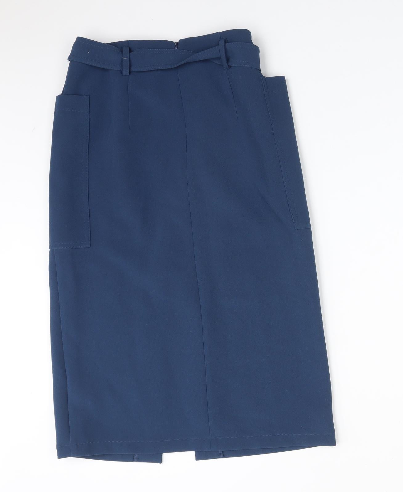 Topshop Womens Blue  Polyester Straight & Pencil Skirt Size 8