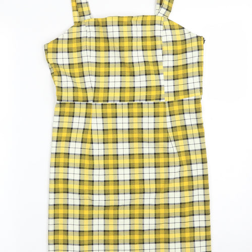 H&M Womens Yellow Check Polyester Bodycon  Size 10