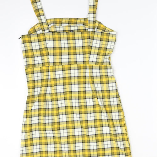 H&M Womens Yellow Check Polyester Bodycon  Size 10