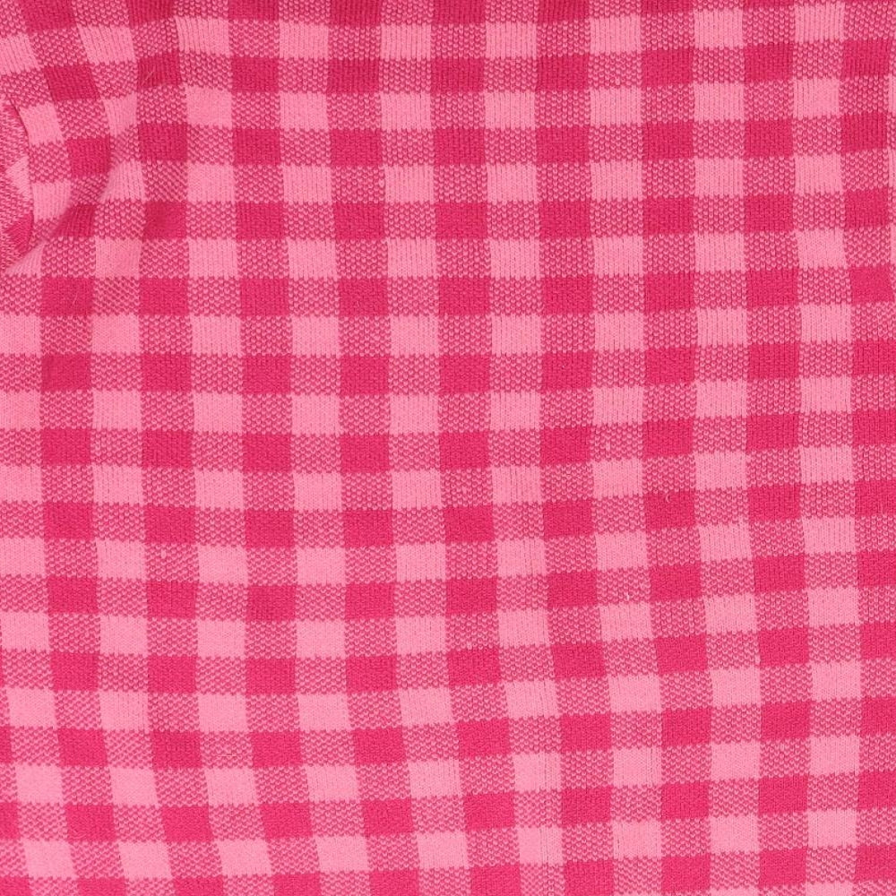 BE YOU Womens Pink Check Acrylic Basic T-Shirt Size 18 Crew Neck